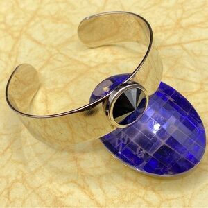 Stainless Steel Cuff Bangle Bracelet With Focal Cabachon